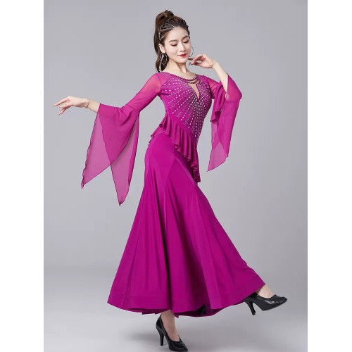 Black purple ballroom dance dresses for women girls waltz tango foxtrot smooth dance long gown for female